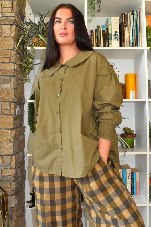 Paloma Tela Peter Pan Blouse Deep Olive